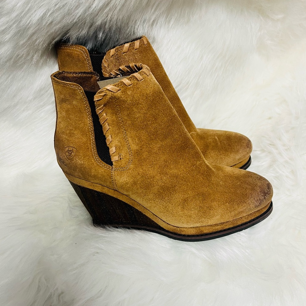Ariat Tan Suede Wedge Heel Ankle Boots